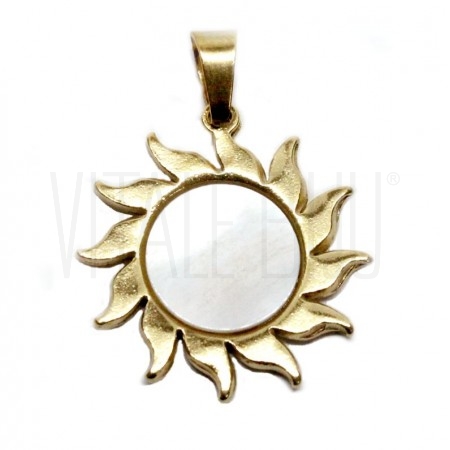 Pendente Sol c/ Madrepérola 19mm - Aço Inox Dourado