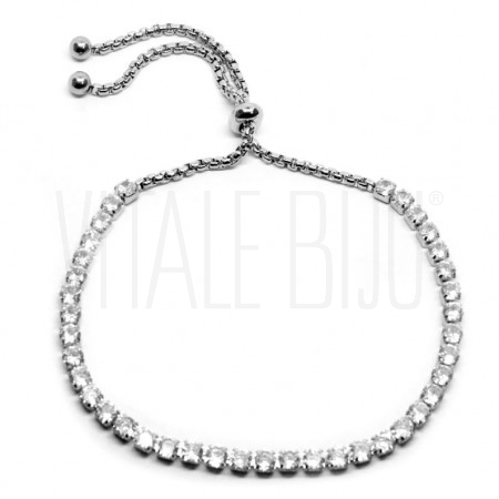 Pulseira Ajustável Riviera - Strass - Aço Inox