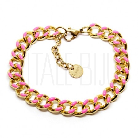 Pulseira elo torcido colorido 8mm - Aço Inox Dourado - ROSA