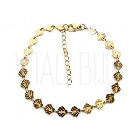 Pulseira Elo de Conchas 6mm - Aço Inox Dourado