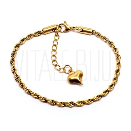 Pulseira Malha Torcida 17cm x 3mm (COM EXTENSÃO) - Aço Inox Dourado