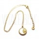 Fio Elo Oval Achatado 1.5mm com Pendente Lua e Sol - Aço Inox Dourado c/ Madrepérola
