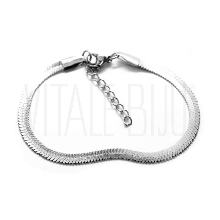 Pulseira Malha Snake Espalmada 4mm - Aço Inox  