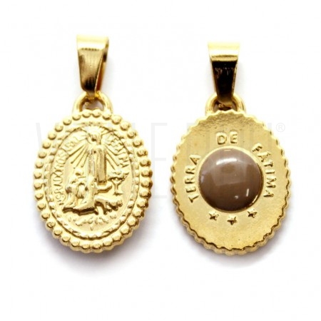 Medalha Nossa Senhora de Fátima e Terra de Fátima 20.5x15mm - Aço Inox Dourado