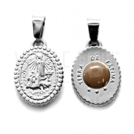 Medalha Nossa Senhora de Fátima e Terra de Fátima 20.5x15mm - Aço Inox