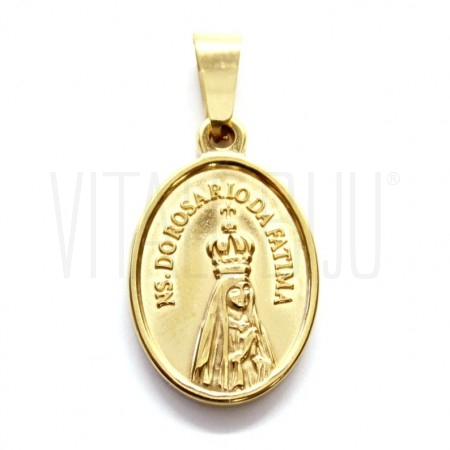 Medalha Nossa Senhora de Fátima 23x15mm - Aço Inox Dourado