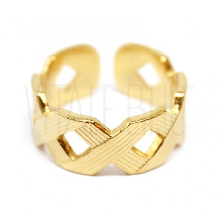Anel Ajustável Losangos - Aço Inox Dourado