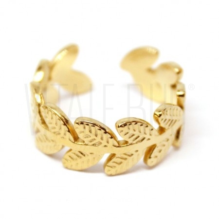 Anel Ajustável Folhas - Aço Inox Dourado