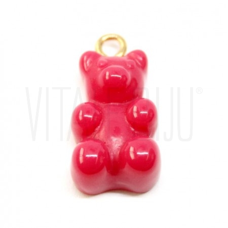 Pendente Gummy Bear 20x11mm Rosa Opaco - Acrílico com Aço Inox Dourado