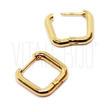 Brinco Quadrado 15mm - Aço Inox Dourado