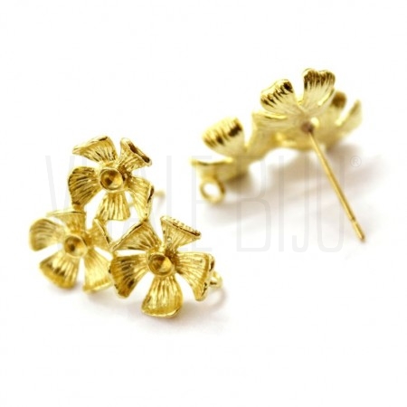 Base Brinco Flores 17x15mm - Cobre Banho Dourado