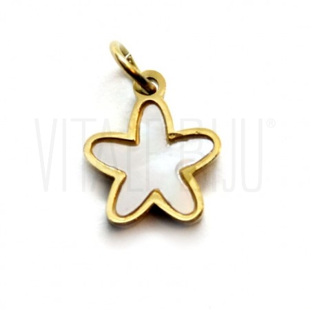 Pendente Flor Branca Madrepérola 9mm -  Aço Inoxidável