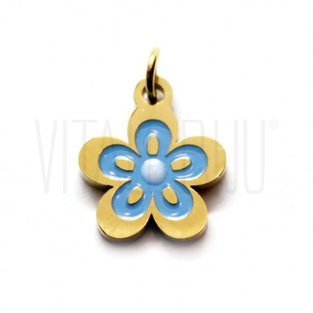 Pendente Flor Azul 10mm - em A...