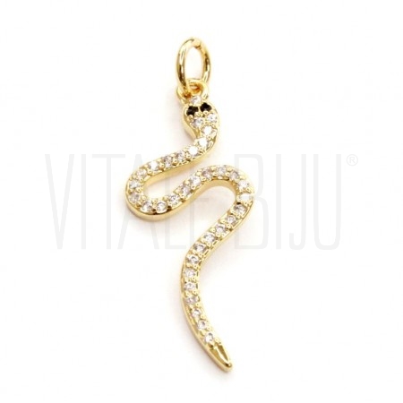 Pendente Cobra 30x10mm - Latão banhado á ouro 18K com zircónias