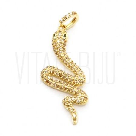 Pendente Cobra 38x13mm - Latão banhado á ouro 18K com zircónias