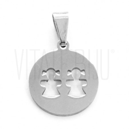 Medalha 2 Meninas 15mm - Aço Inox