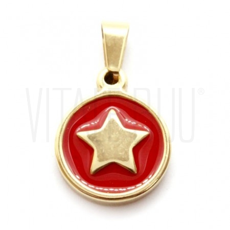 Pendente Estrela 15mm - Aço Inox Dourado com Verniz - Vermelho