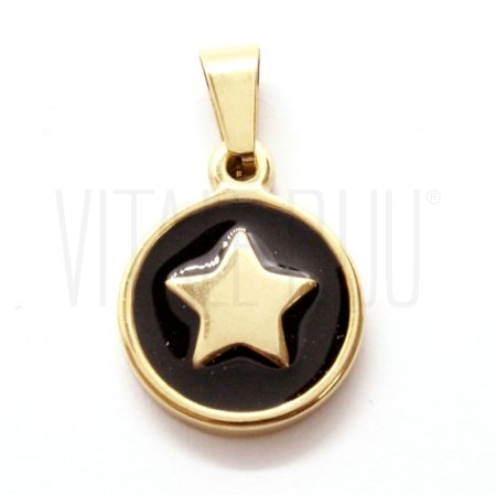 Pendente Estrela 15mm - Aço Inox Dourado com Verniz - Preto