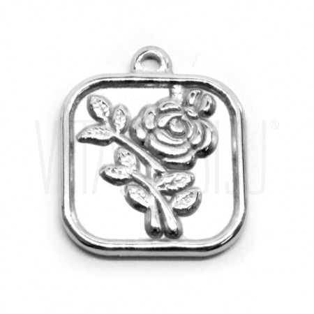 Medalha com rosa em relevo 15mm - Aço inox ( rústica)