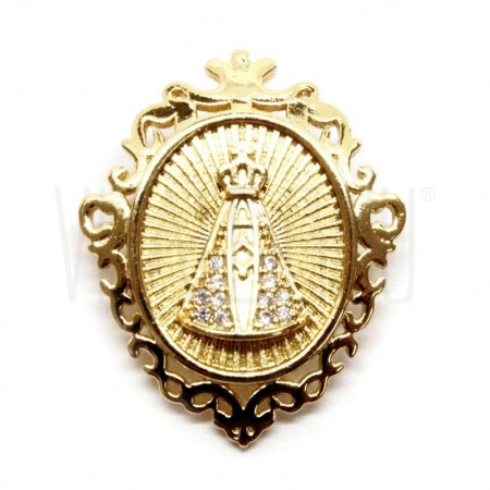 Pendente Nossa Senhora Aparecida 26x21mm - latão banhado a ouro com zircônias