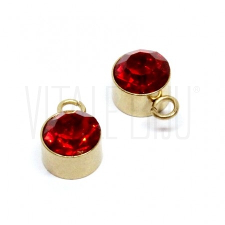 Pendente brilhante 6mm - Aço Inox Dourado- Vermelho Claro