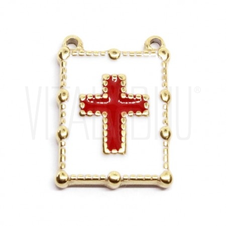 Pendente Cruz 20x15mm (tipo escapulário) - Aço Inox Dourado com Verniz