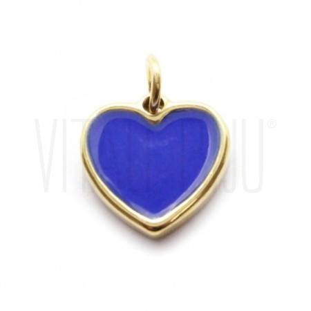 Pendente Coração 10x10mm - Aço Inox Dourado com verniz - AZUL