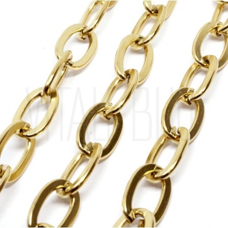Corrente elo oval achatado 16x9.5mm - Aço inox dourado