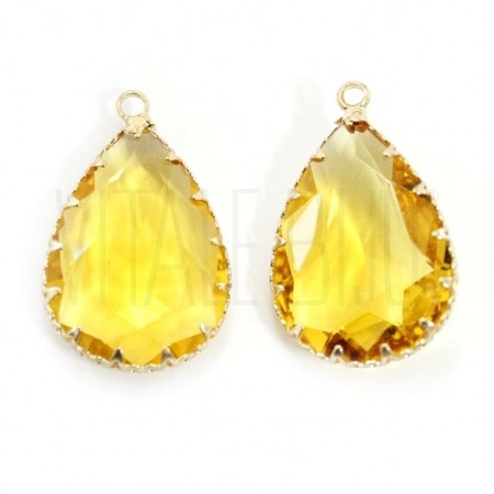 Pendente Gota Borda Dourada Cristal 30x19mm - AMARELO