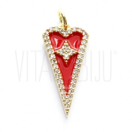 Pendente PONTA  22x11mm - Latão banhado à ouro com zircónias e verniz - VERMELHO