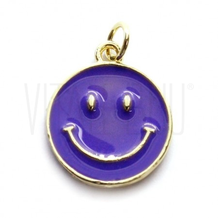 Pendente SMILE 16.5mm duas faces - Latão com banho dourado E verniz - AZUL FORTE