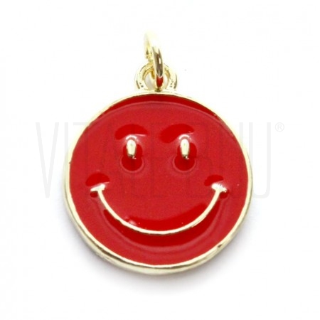 Pendente SMILE 16.5mm duas faces - Latão com banho dourado E verniz - VERMELHO