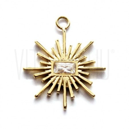 Pendente Sol Radiante dourado com zircónia 19x16mm - Aço inox