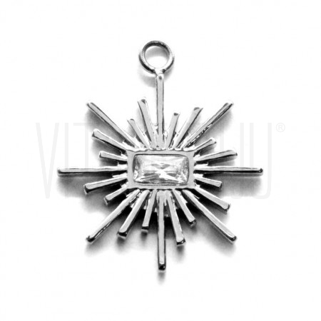 Pendente Sol Radiante prateado com zircónia 19x16mm - Aço inox