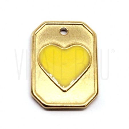 Medalha dourada em aço inox com verniz colorido 20x15mm - CORAÇÃO AMARELO