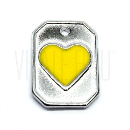 Medalha prateada em aço inox com verniz colorido 20x15mm - CORAÇÃO AMARELO