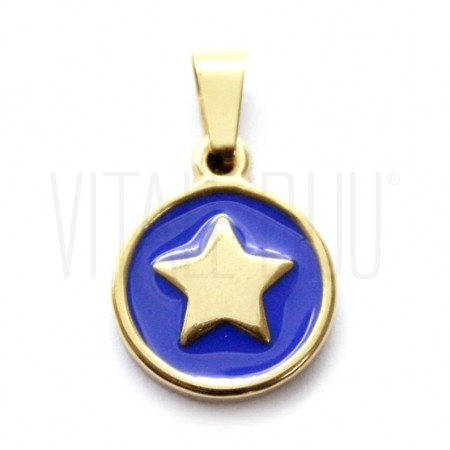 Pendente Estrela 15mm - Aço Inox Dourado com Verniz - Azul