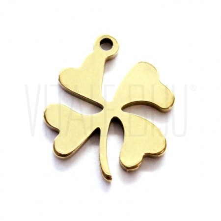 Pendente Trevo 15x13mm - Aço Inox - Dourado