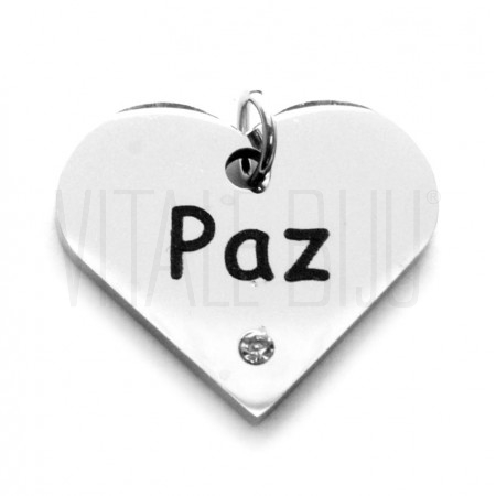 Pendente "Paz" Coração com zircónia 17x19mm- Aço inox