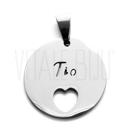 Medalha "Tio" Coração 25mm - Aço inox