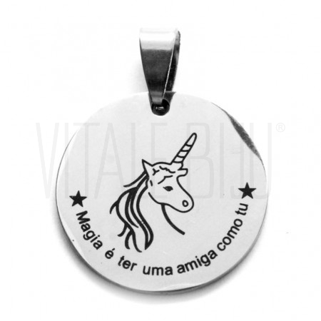 Medalha "Magia é ter uma amiga como tu" 25mm - Aço Inox