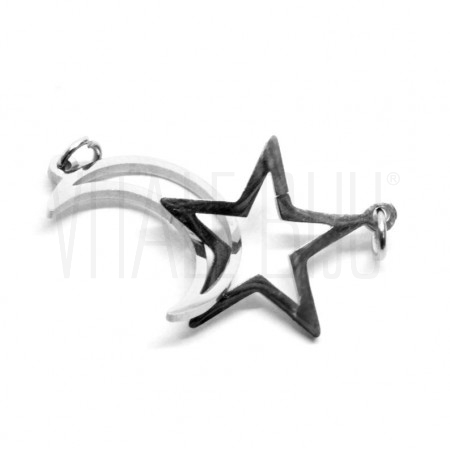 Pendente Estrela e Lua entrelaçados 22x17mm - Aço inox