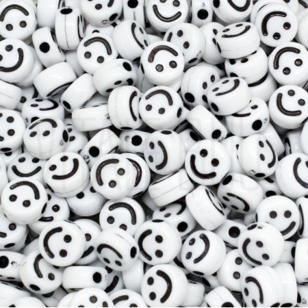 Pack 50 contas acrílicas  - 7mm - SMILE BRANCO COM PRETO