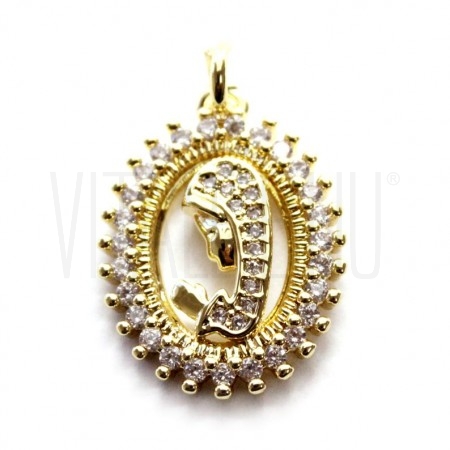 Pendente Nossa Senhora 21x15.5mm - Latão banhado a ouro com zircônias