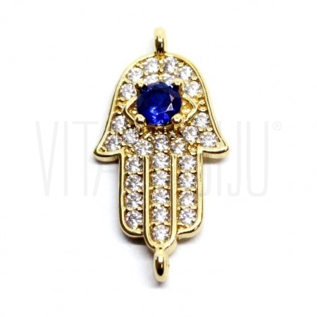 Pendente HAMSA (mão de Fátima) 23x12mm - Latão banhado ouro com zircônia