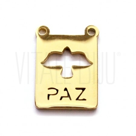 Pendente 17x12mm Paz (tipo escapulário) - Aço Inox Dourado