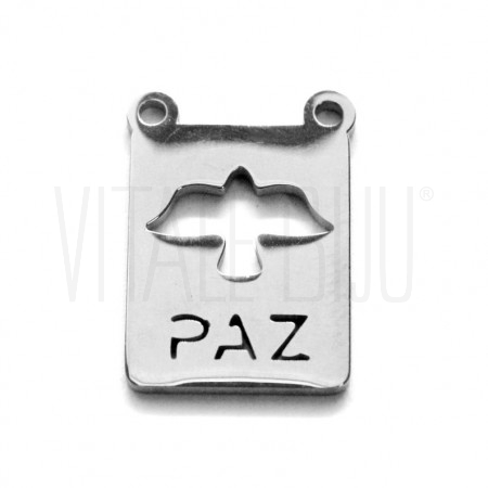 Pendente 17x12mm Paz (tipo escapulário) - Aço Inox