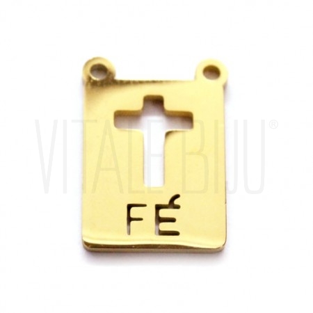 Pendente 17x12mm Fé (tipo escapulário) - Aço Inox Dourado