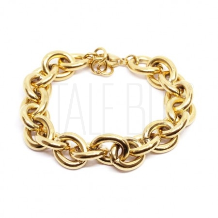 Pulseira Elo Oval Grosso 11.5x13mm - Aço Inox Dourado  - 18cm