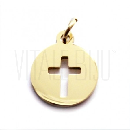 Medalha Cruz 10mm - Aço Inox Dourado